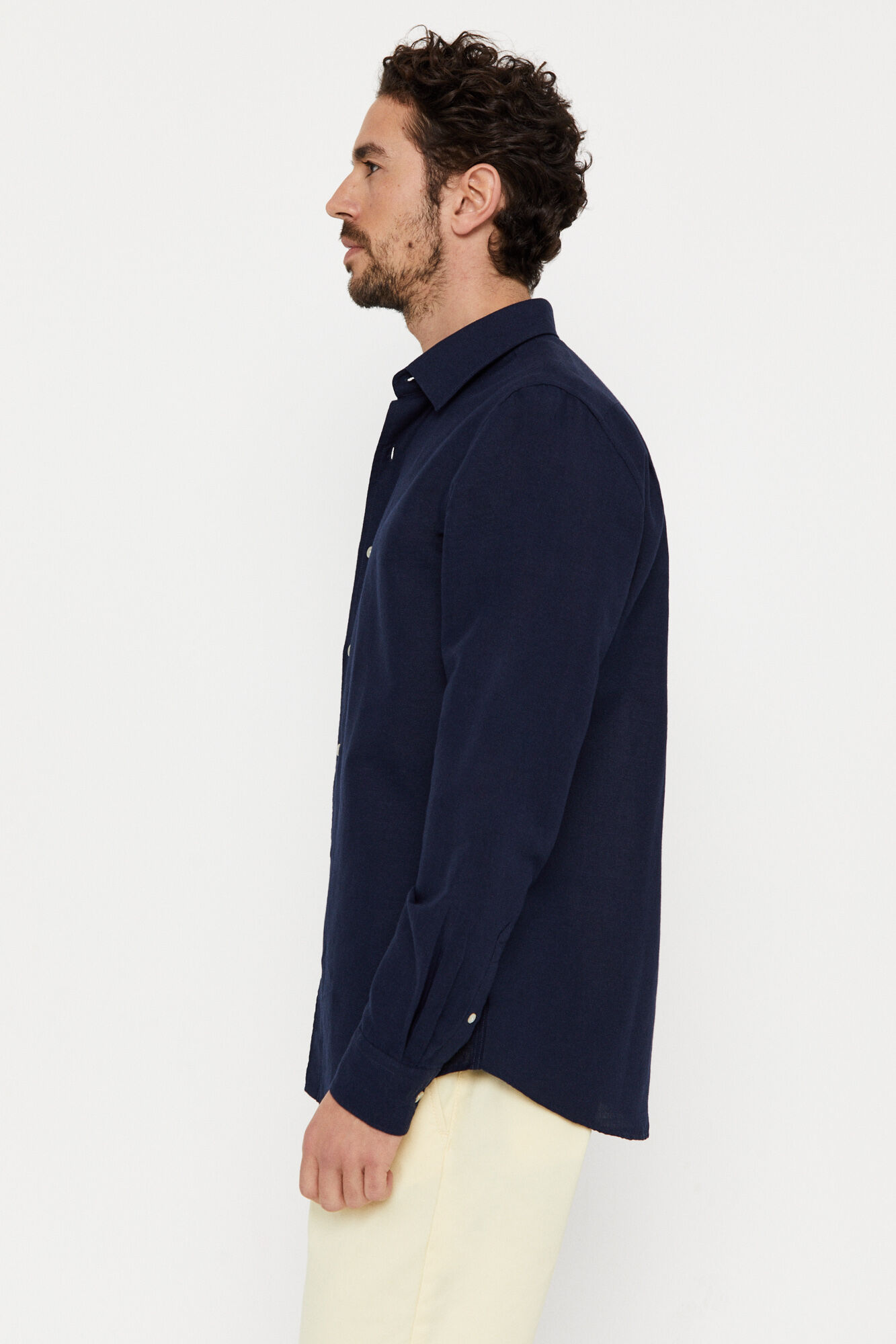 Camisa lisa algodón lino - Azul marinho