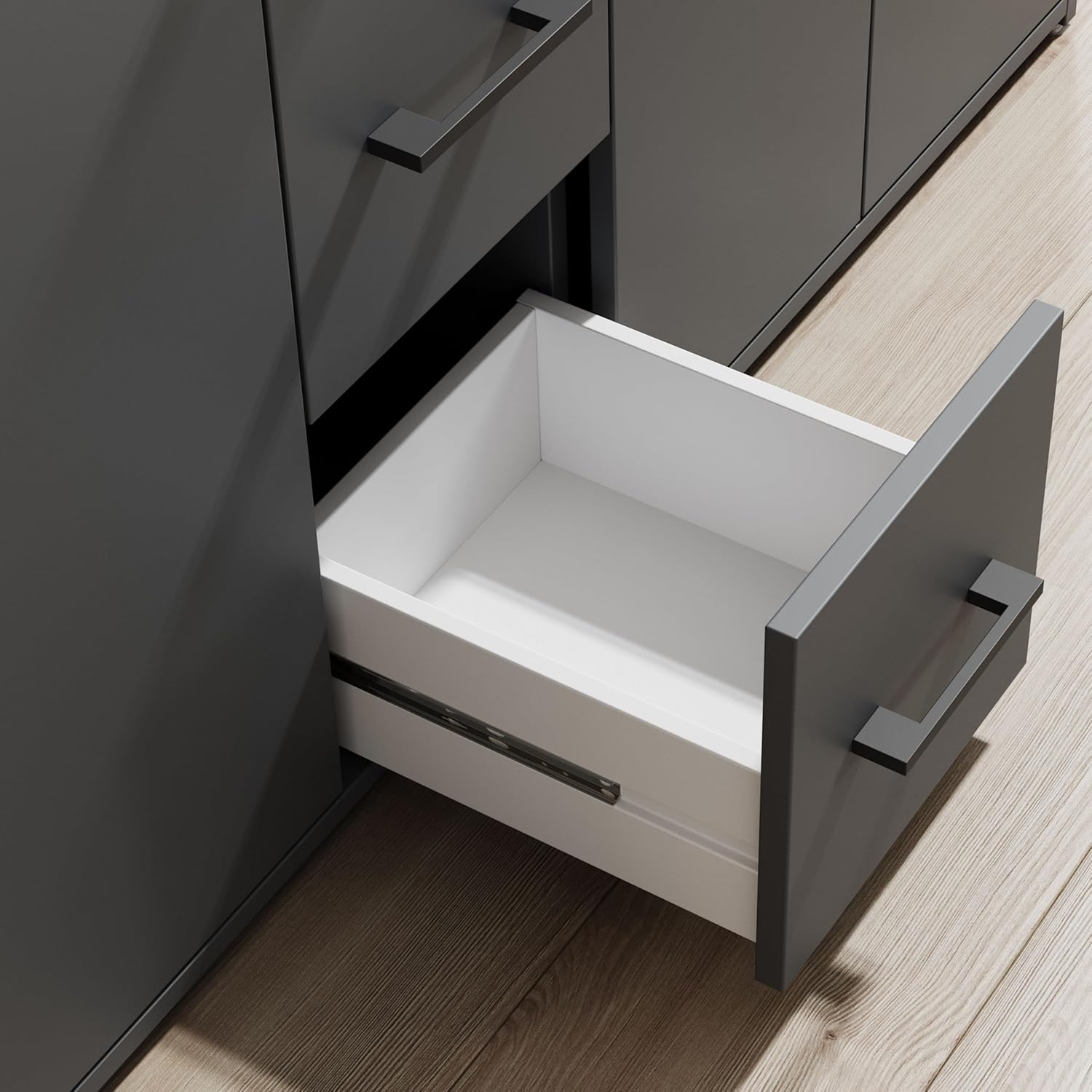 Drift Highboard mit Ablage in Anthrazit - Moderner Wohnzimmerschrank mit Schubladen und viel Stauraum für Ihren Wohnbereich - 139 x 90 x 34 cm (B/H/T)