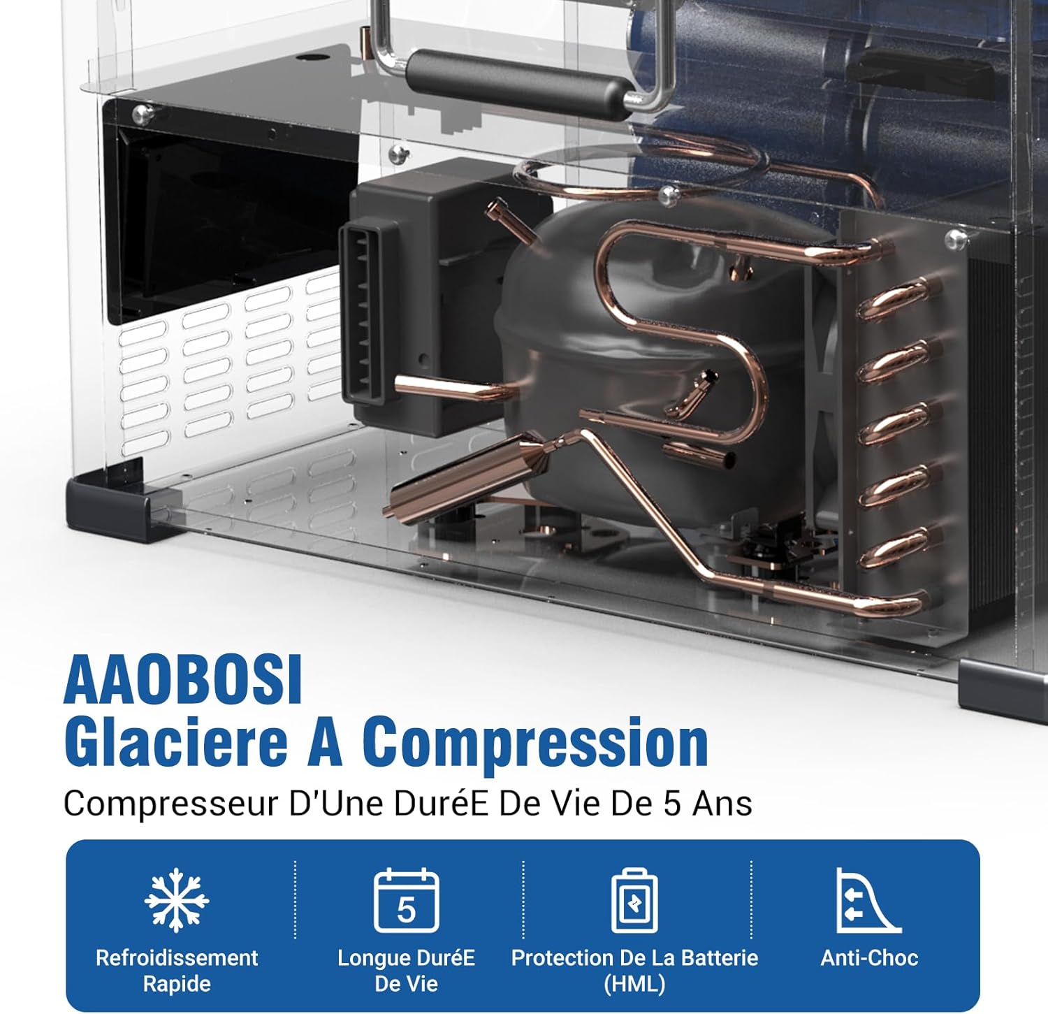 AAOBOSI 45L Glacière à Compresseur, Glaciere Électrique -20℃ à 20℃, Frigo Camion APP&Bouton Contrôle, 12/24V DC et 100-240V AC Glaciere Camping Pour Voiture, Camion, Bateau et Prise De Courant