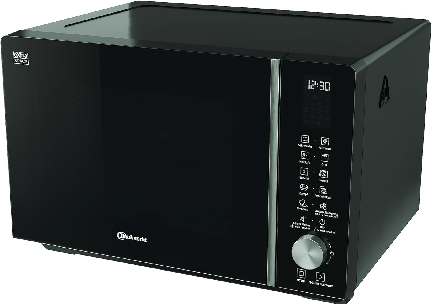 Bauknecht MF 255 B Mikrowelle/Extra Space-Ohne Drehteller/My Menu/Spezialprogramme/Dampfgaren inkl. Dampfgarbehälter/Heißluft/Quarz Grill/Auto Clean/Autom/Rezepte/ 25 L