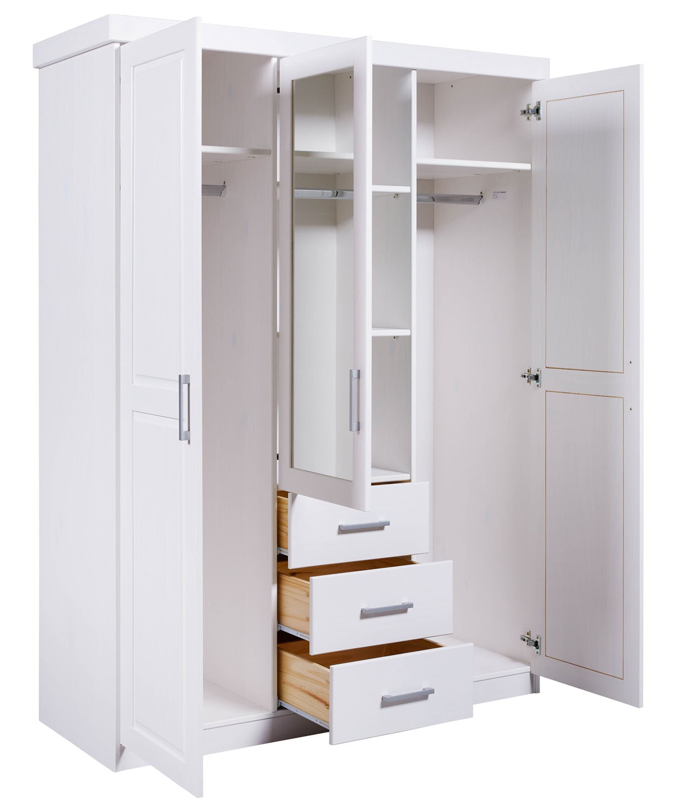 Drehtürenschrank Thilo 140 x 190 cm Kiefer massiv weiß lackiert