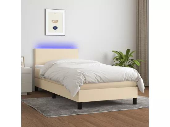 Sommier tapissier avec matelas et LED Crème 90x190 cm Tissu