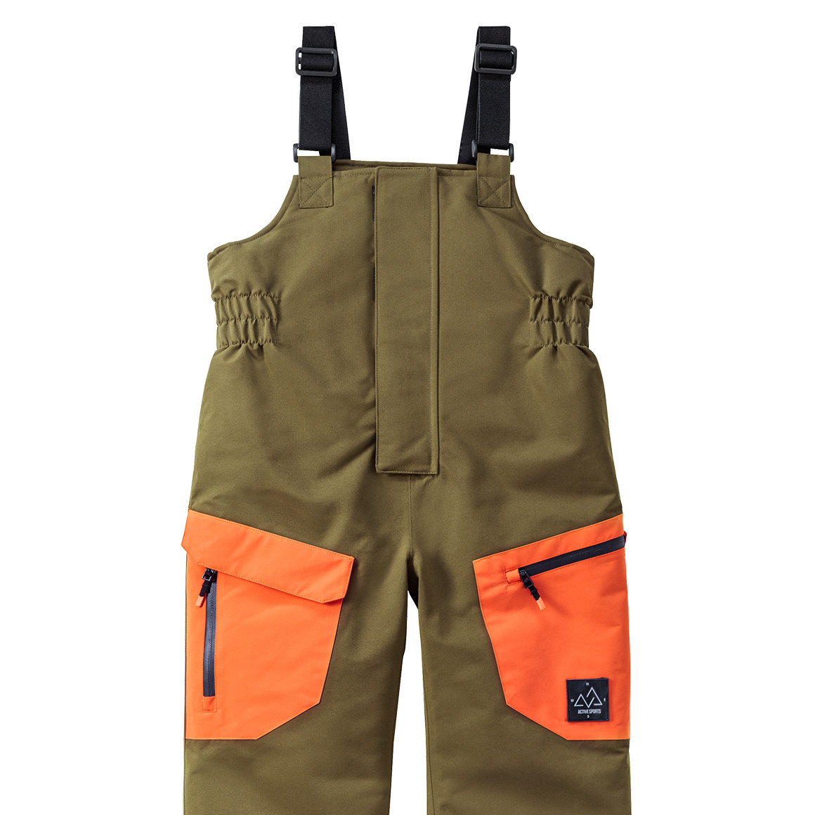 Famy Kinder Schneehose mit Hosenträger oliv / orange