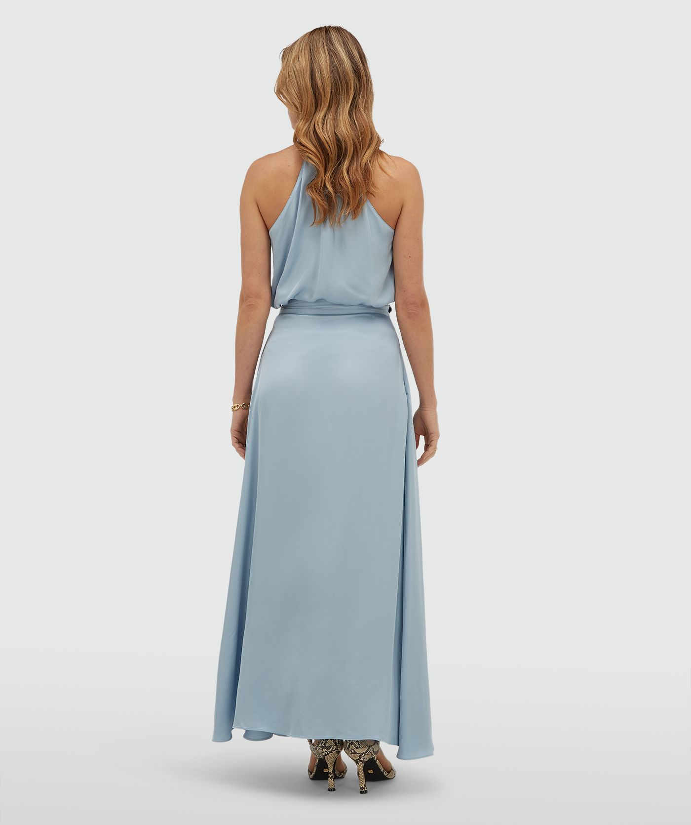 JV-YAMICIA overslag maxi rok in satijn look - fresh blue