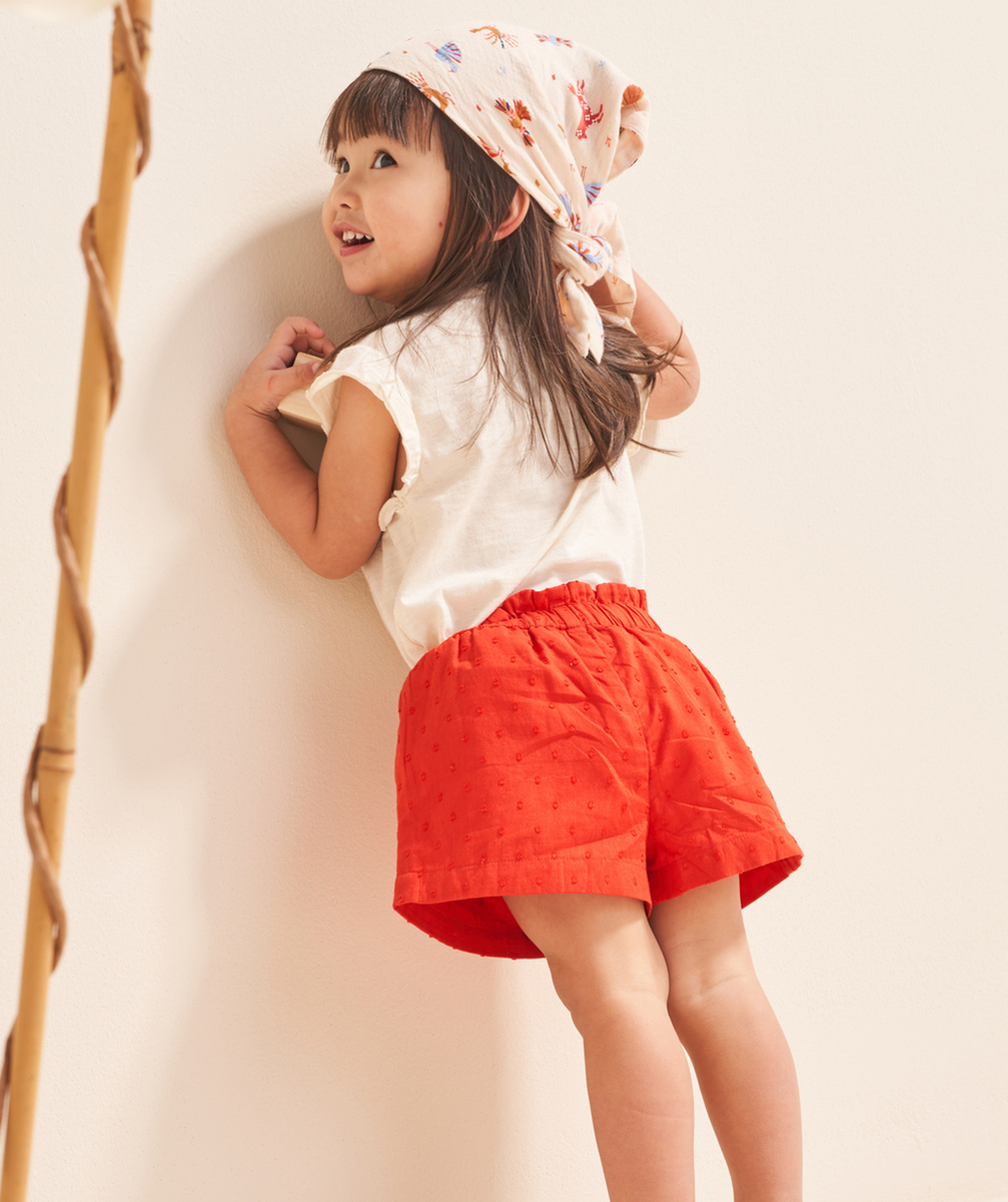 SHORT BÉBÉ FILLE EN COTON BIO ROUGE ET PLUMETIS