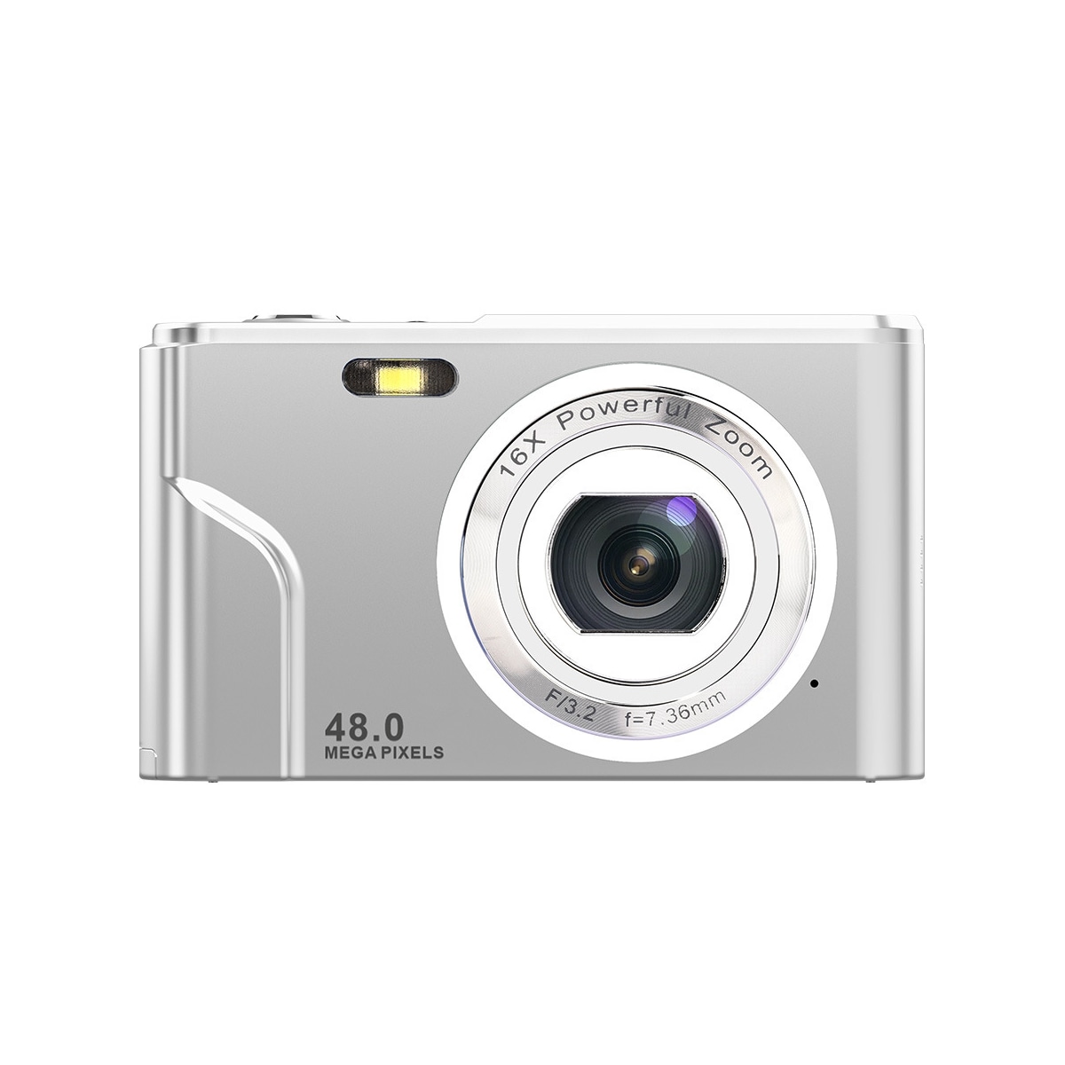 Digitalkamera med 48 MP, HD 1080p, 16x zoom, minnekort Sølv
