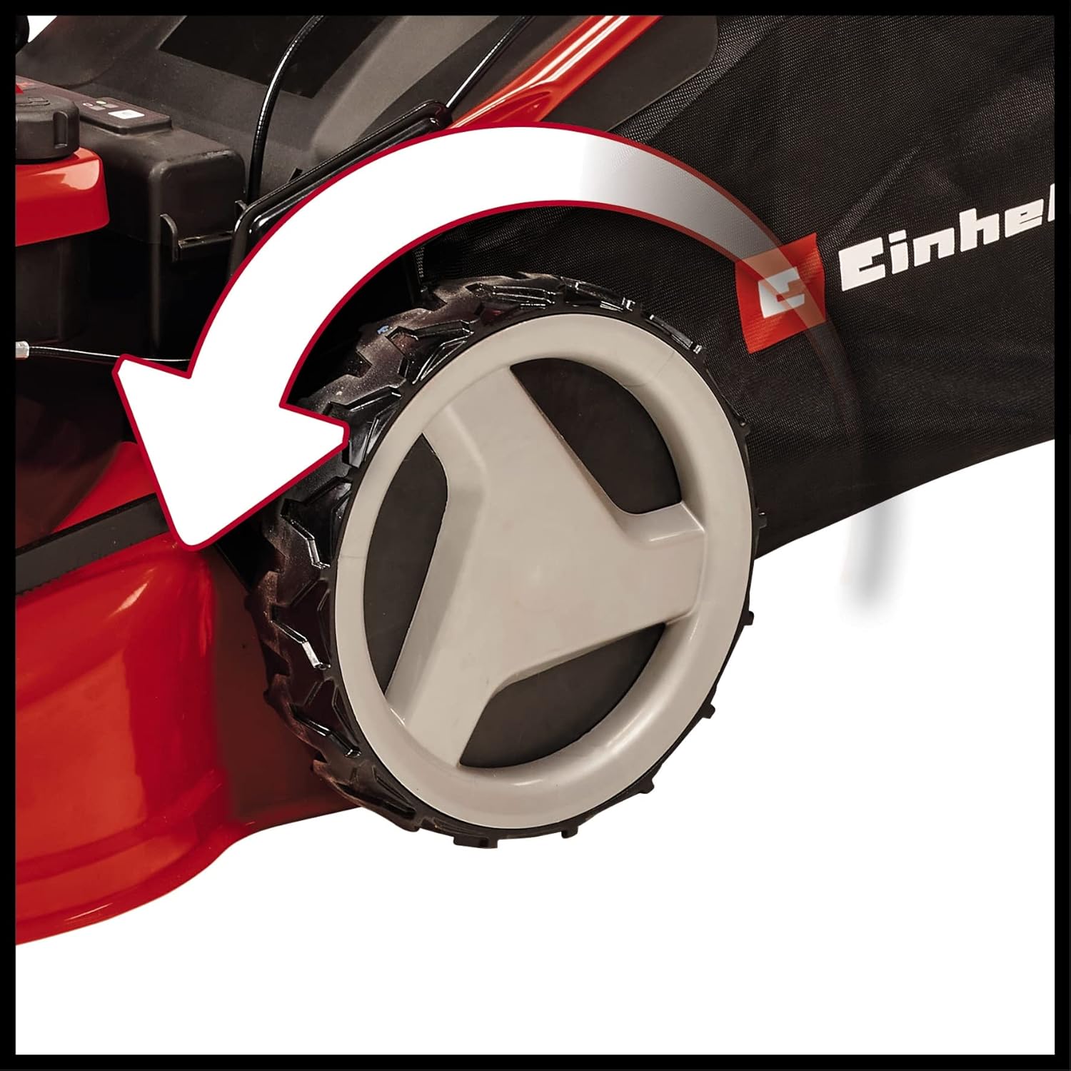 Einhell Benzin-Rasenmäher GC-PM 46 S HW-E (2 kW, 1 Zylinder, 4-Takt-Motor, für bis zu 1.400 m², Elektro-Start-Funktion, abschaltbarer Hinterradantrieb, 65 l-Grasfangsack)