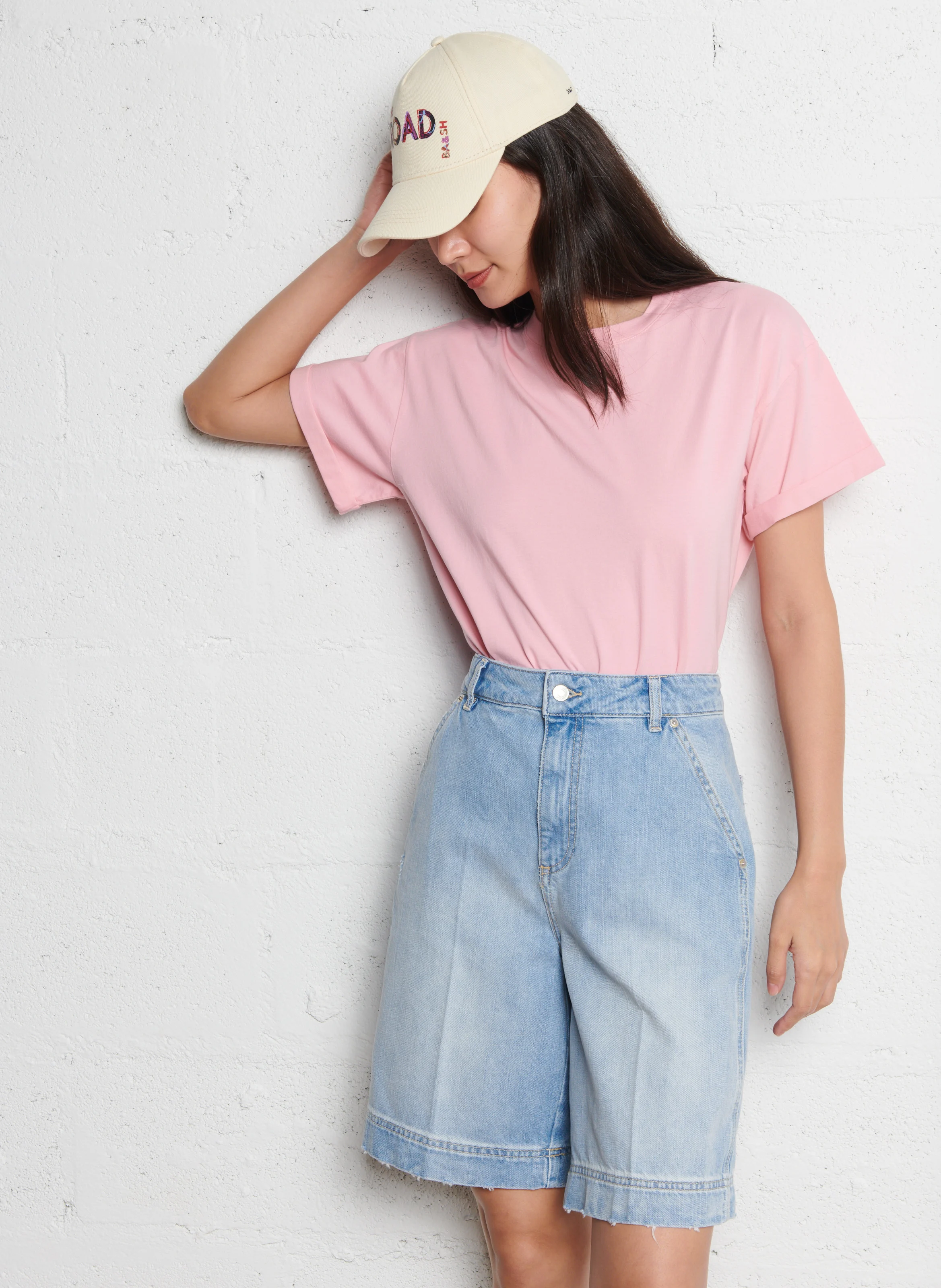 ROSIE - Tee-shirt droit col rond en coton | Rose