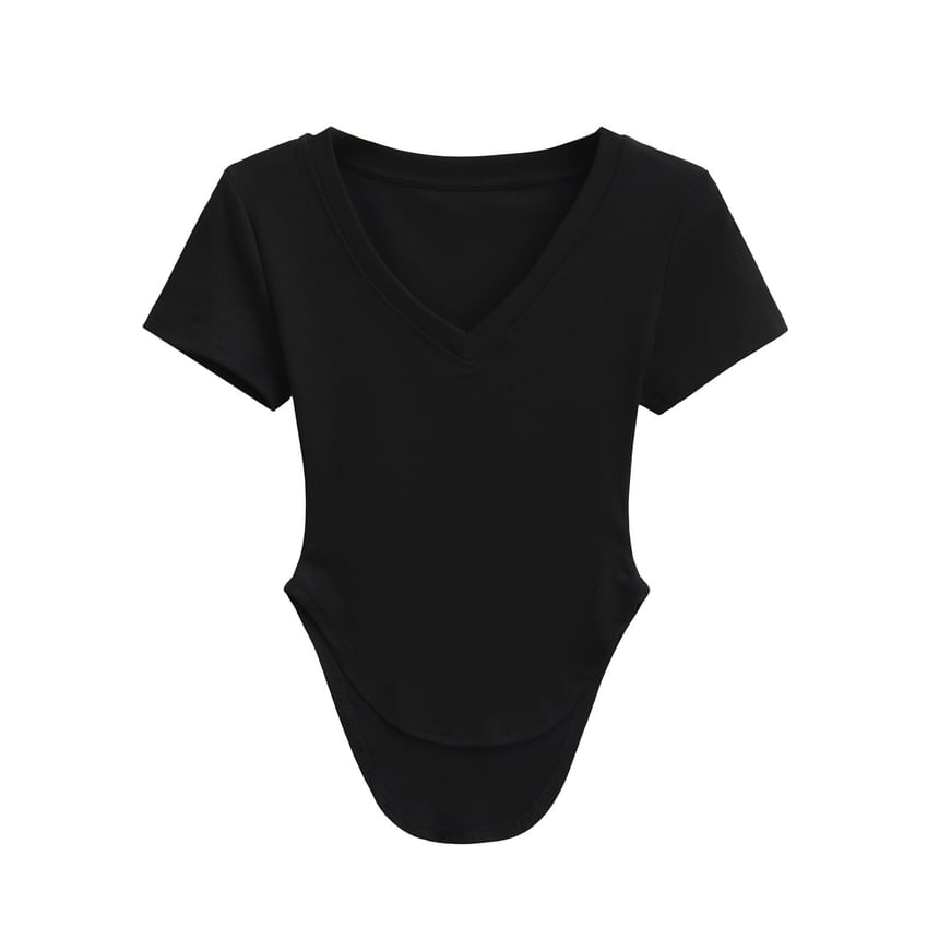 Asiris - Effen T-shirt met korte mouwen en V-hals