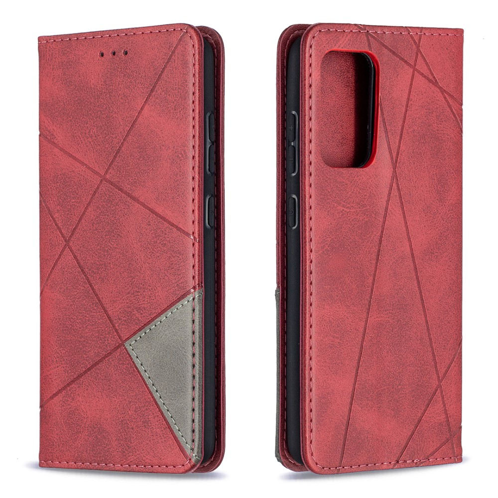 Samsung Galaxy A52s 5G / A52 (5G) Leder Tasche Flip Cover mit Kartenfächern Geometrisches Design - Rot