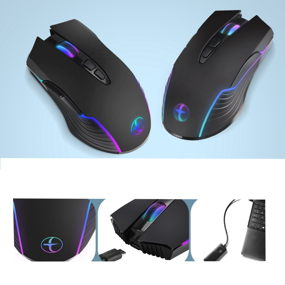 2.4GHz Optische Wireless Funk Maus 1600 DPI mit LED Beleuchtung mit USB C Adapter - Schwarz