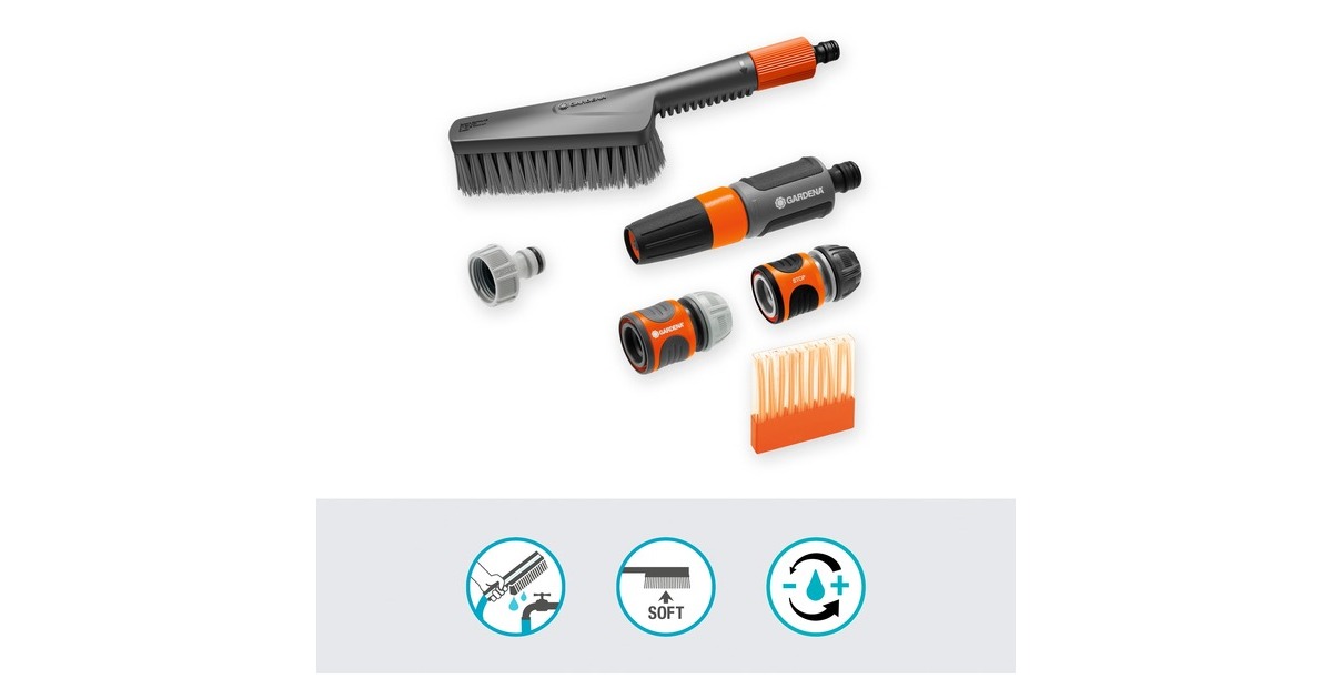 GARDENACleansystem schoonmaakset met borstel S soft, zeepstaafjes en aansluitstukken wasborstel  (Grijs/oranje, 18862-20)