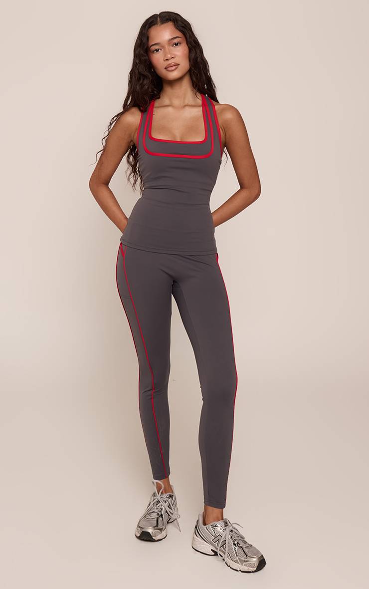Charbon Legging De Sport À Coutures Contrastées Et Poche Frontale