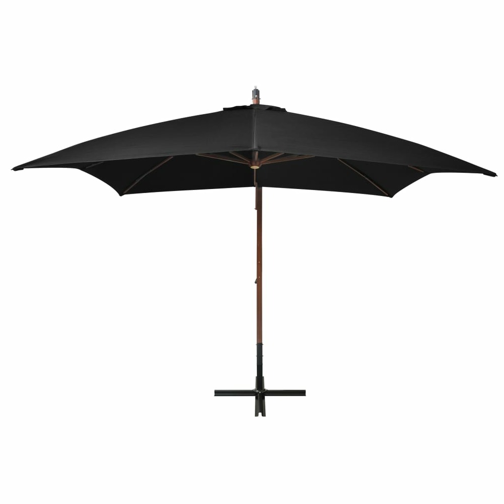 Parasol suspendu avec mât 3 x 3 m bois de sapin massif noir