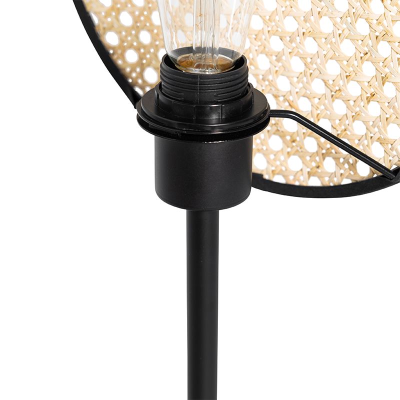 Landelijke tafellamp zwart met rotan 25 cm - Kata