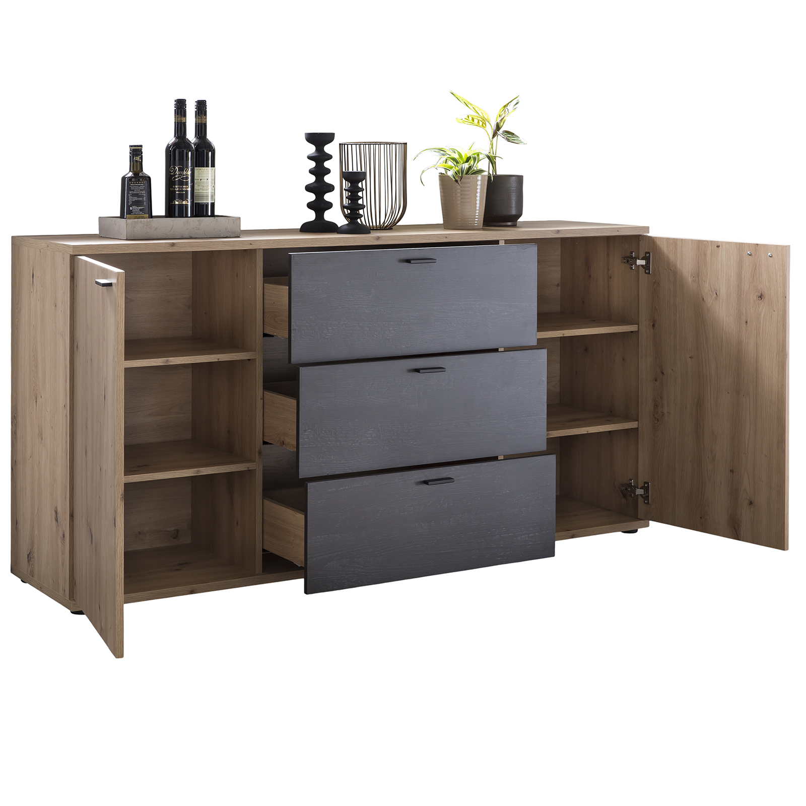 Sideboard - Artisan Eiche-Burned Wood - 165 cm breit