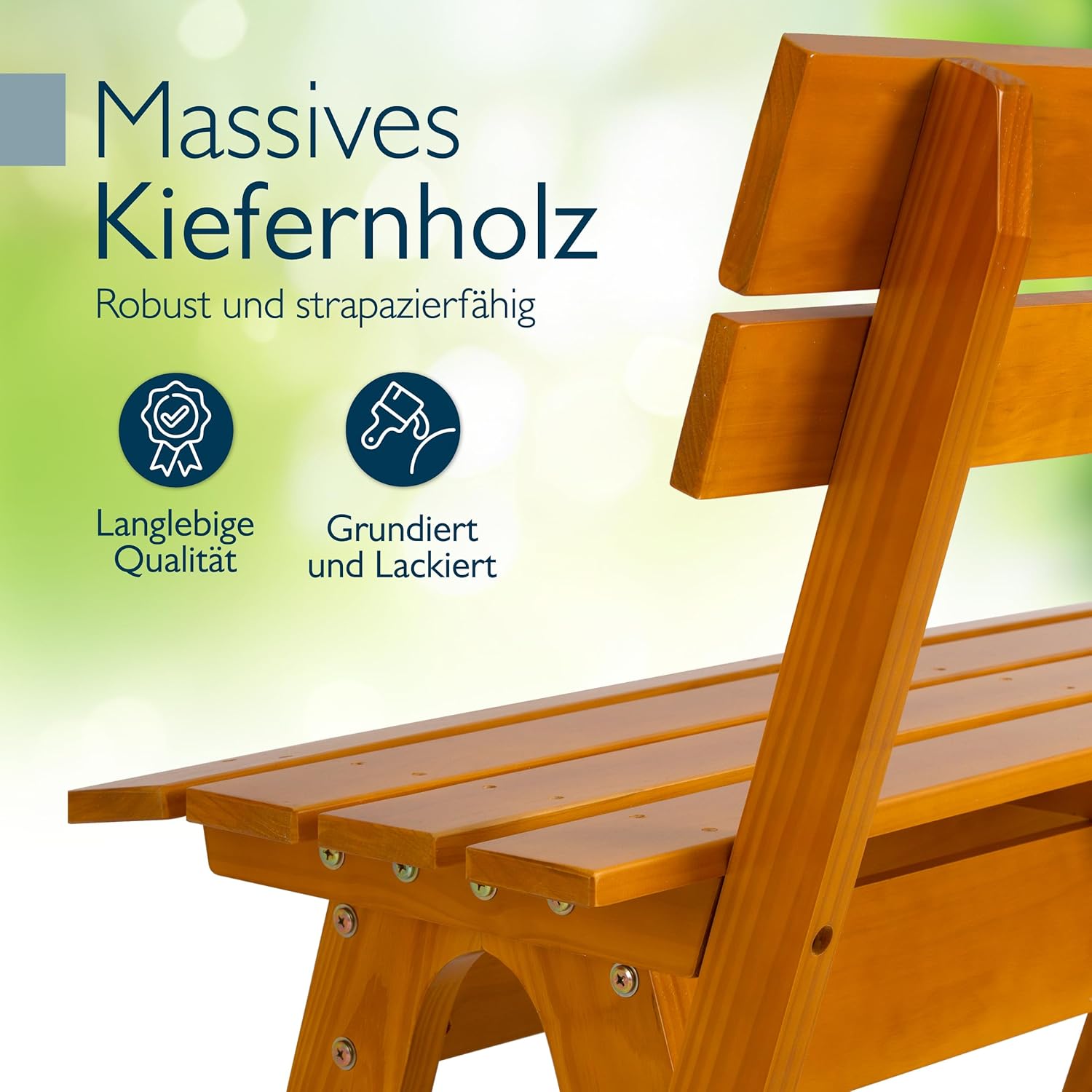 Beautissu Gartenbank Wetterfest Holz 3 Sitzer 150 cm breit – Garten Holzbank Outdoor Strapazierfähiges Robustes & Lackiertes Massivholz Bank für Balkon Terrasse Wintergarten Innenhof Parkbank – GR