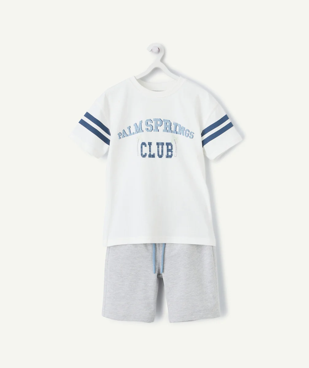 pyjama manches courtes garçon en coton bio blanc et gris avec messages