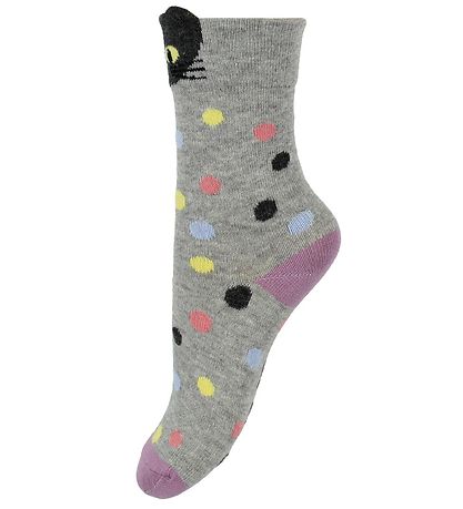 Melton Socken - 2er-Pack - Graumeliert/Pink m. Katze