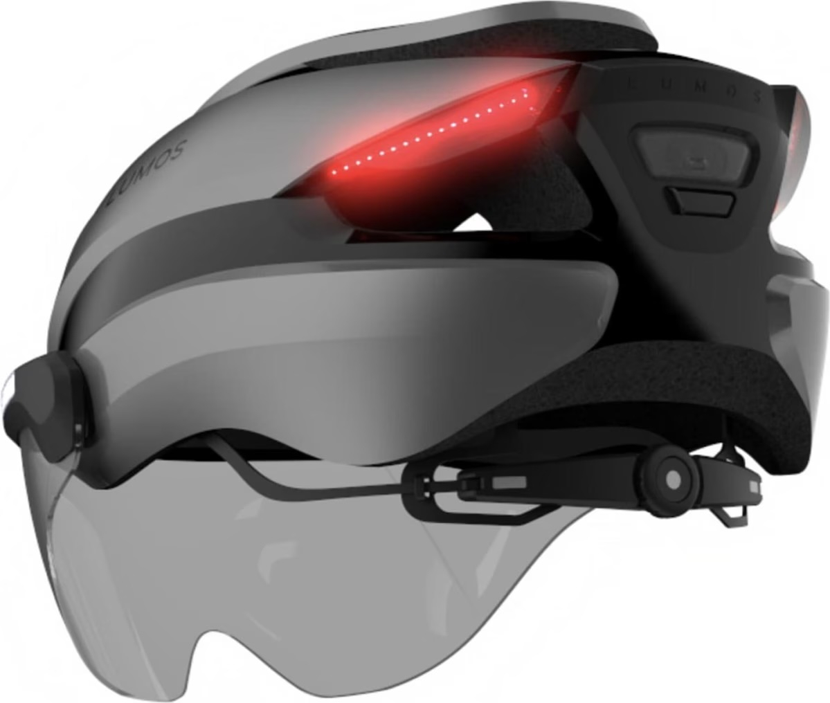 (Gr. M/L) Ultra E-Bike Verstellbarer Fahrrad Helm Velo Kopf Schutz mit Front- und Rücklicht / Blinkerfunktion / Visier - Grau