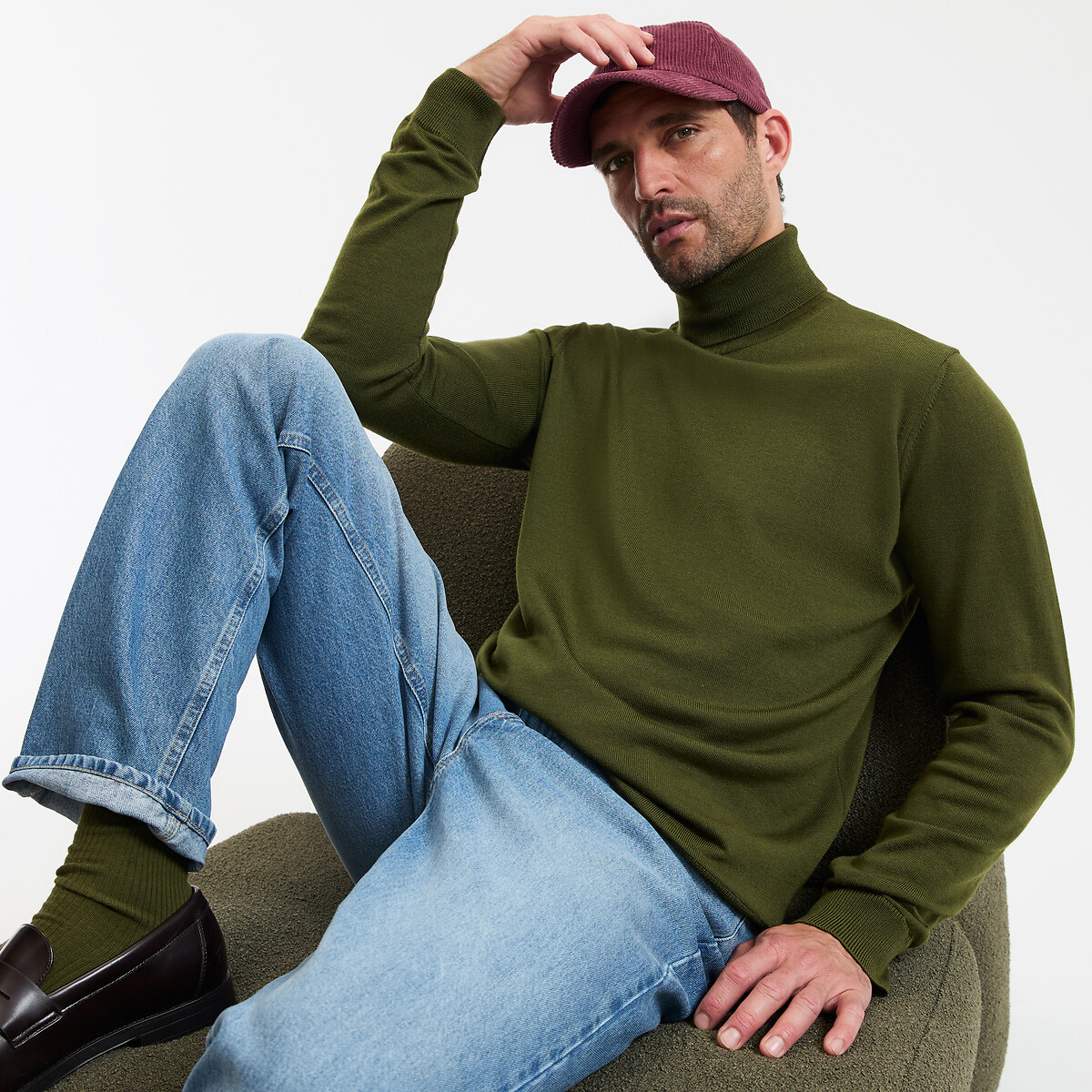 COLEÇÕES LA REDOUTE<br>Suéter de gola alta em lã merino, fabricado na Europa