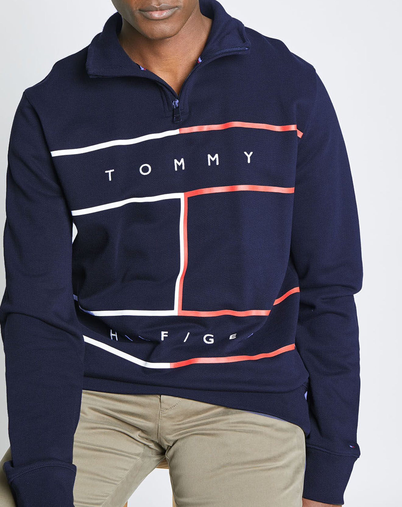 Tommy Hilfiger Sweat col zippé Flag Mock bleu marine