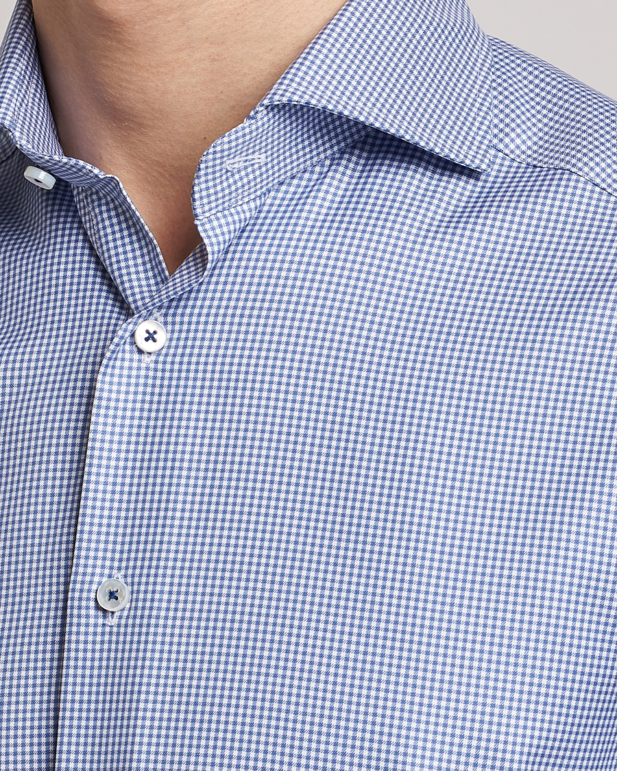 Stenströms Slimline Small Check Cut Away Shirt Blue