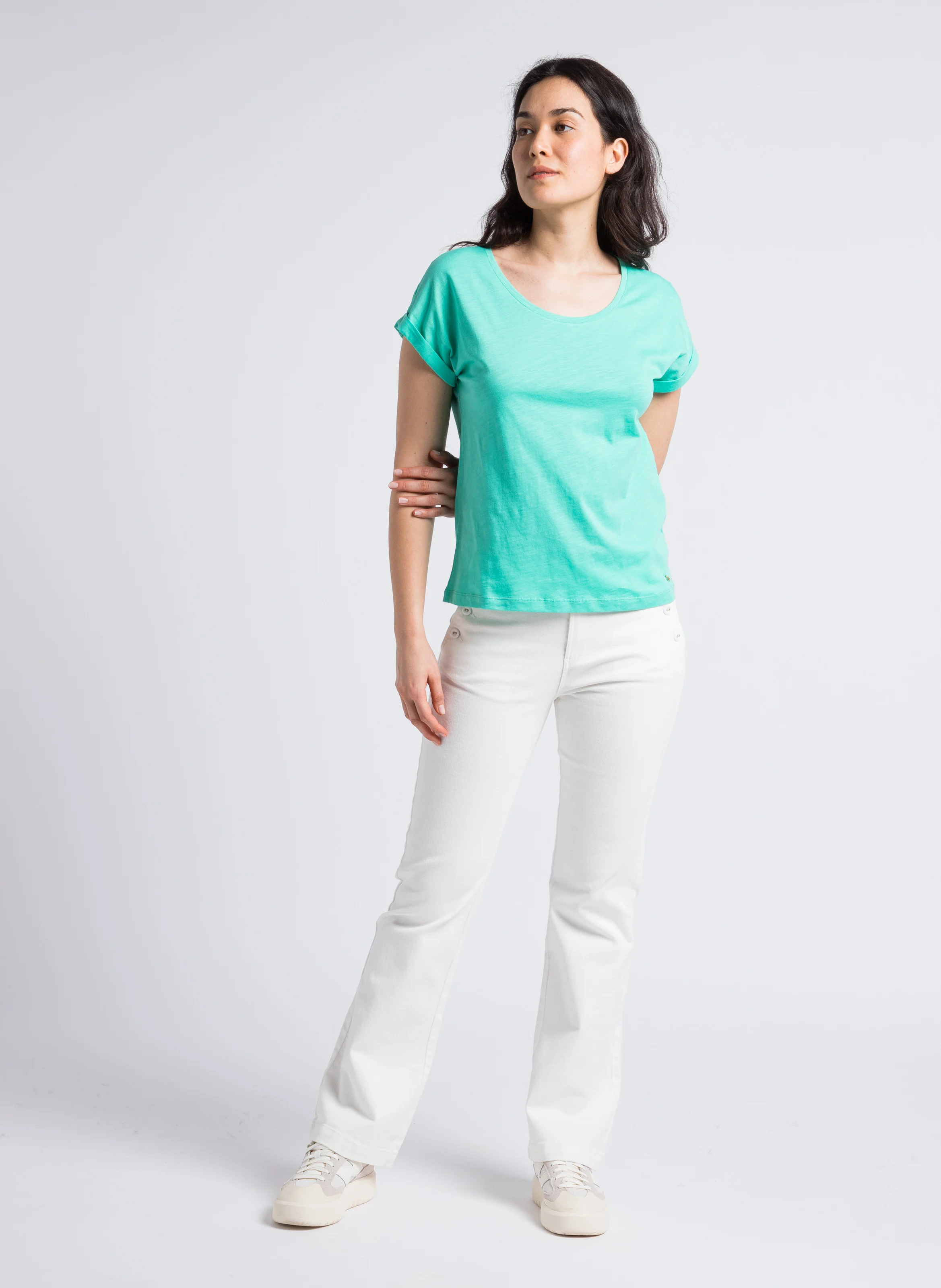 Jean flare avec ourlets en coton | Blanc