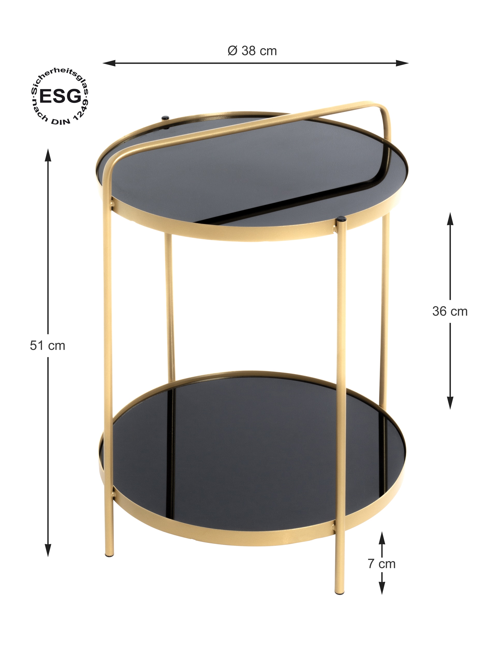 Beistelltisch 38 x 38 cm schwarz/goldfarbig