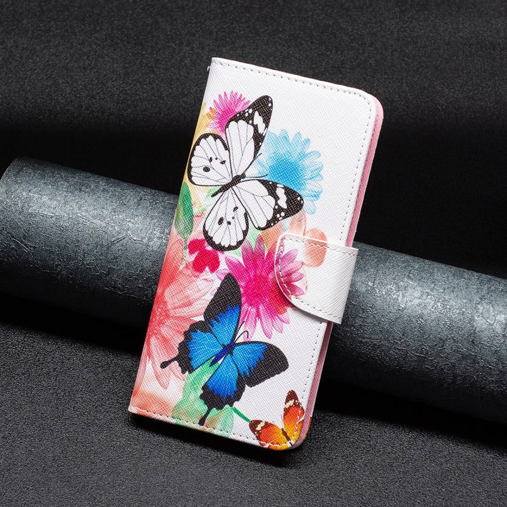 iPhone 14 Leder Tasche mit Kartenfächern - Blumen & Schmetterlinge