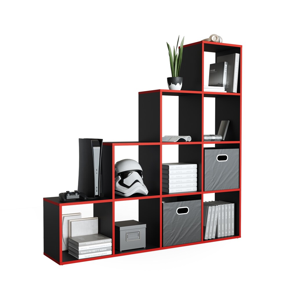 Vicco Treppenregal Raumteiler Stufenregal 10 Fächer Schwarz/Rot Bücherregal
