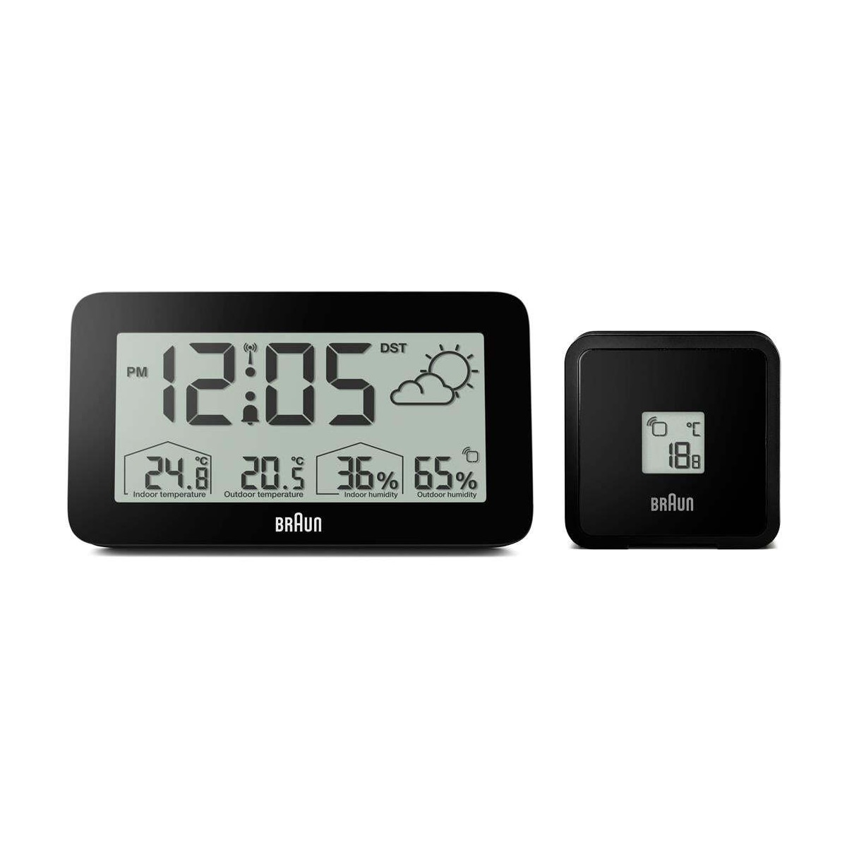 Braun radiostyrt vekkerklokke m/værvarsel og ute/inne temperatur sort BC13BP-DCF