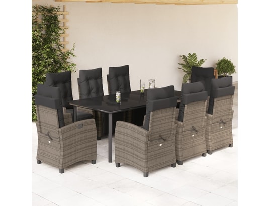 VIDAXL - Ensemble table et chaises Ensemble à manger de jardin 9 pcs coussins gris résine tress...