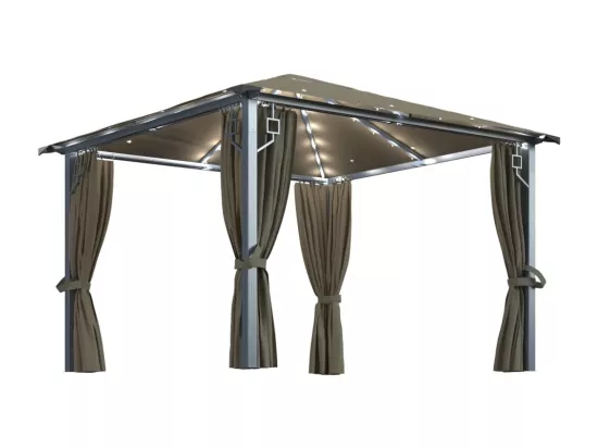 Tonnelle avec rideau et lumières LED 3x3 m Taupe Aluminium
