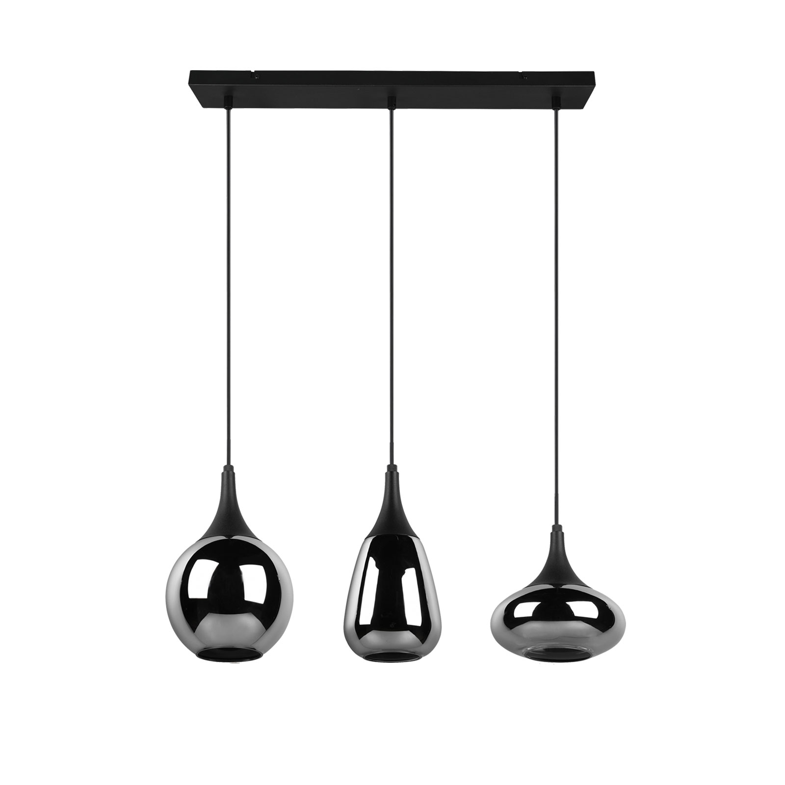 Pendelleuchte - schwarz - Glas bedampft - 3-flammig
