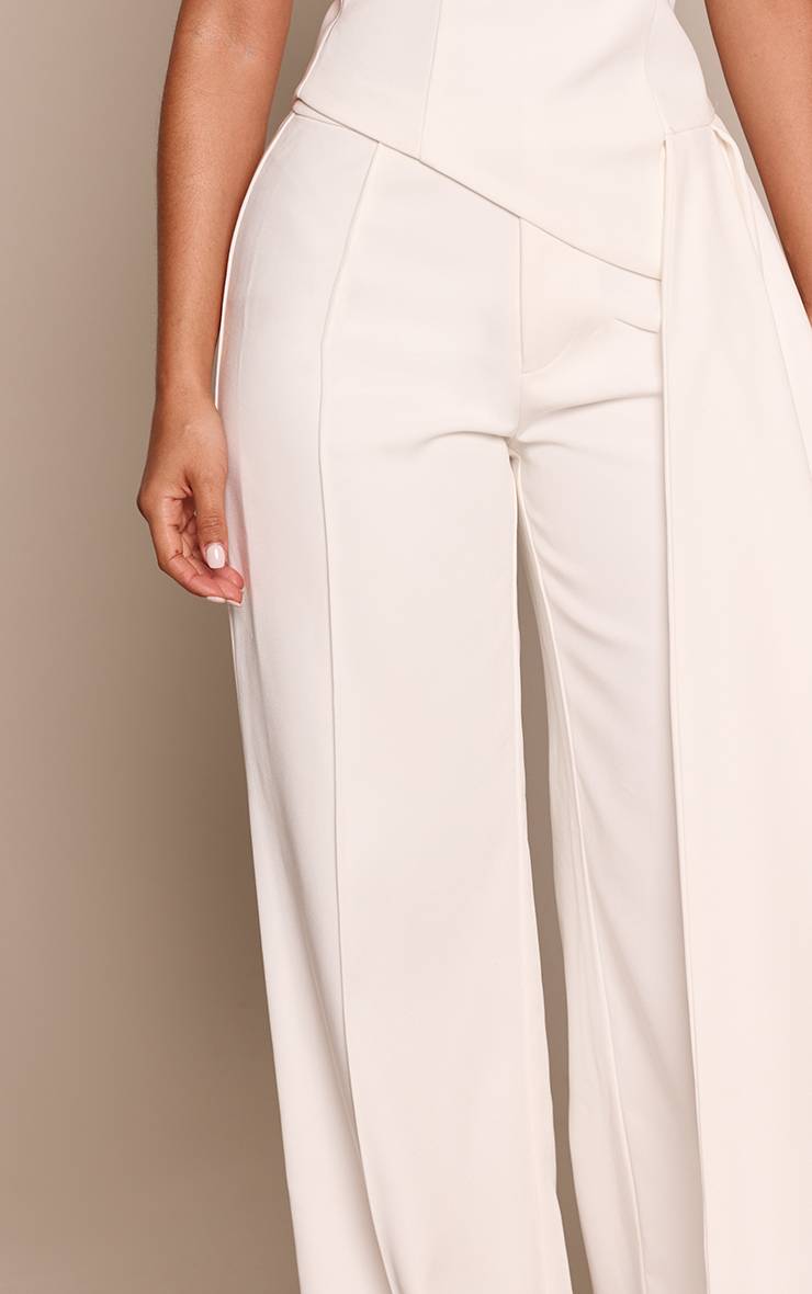 Blanc Pantalon Large Taille Petite À Coutures Frontales En Tissu Tissé Ajusté Coordonné