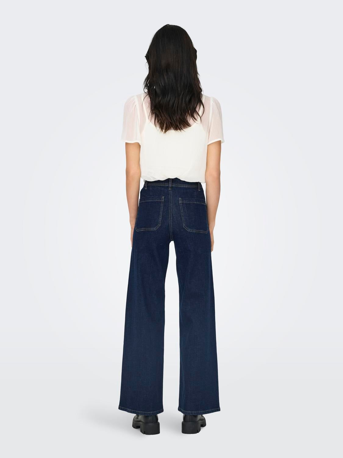 JDYVANESSA Hohe Taille Gerade geschnitten Jeans Dark Blue Denim