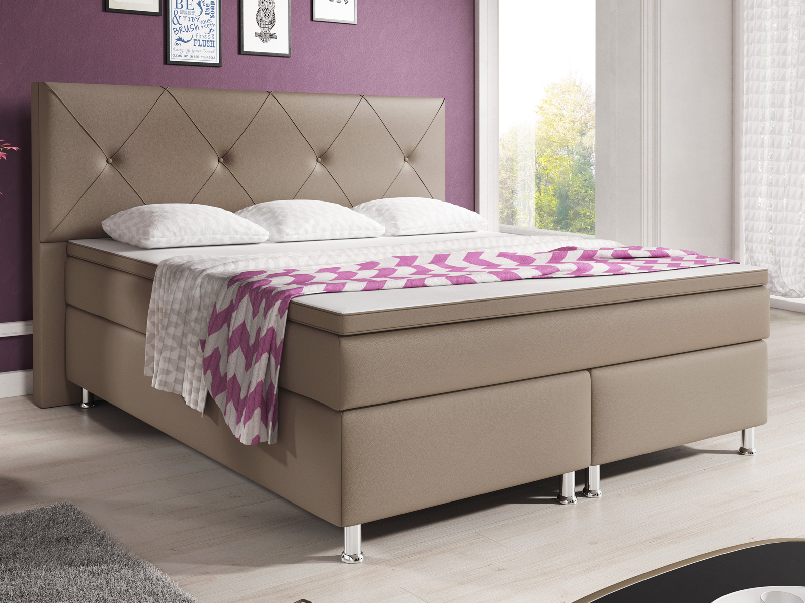 Boxspringbett - beige - H3 - Kunstleder - 180x200 cm