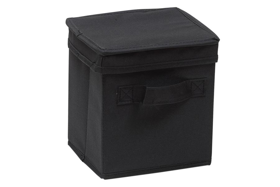 Easy oppbevaringsboks med lokk Sort tekstil. 19x17 cm.