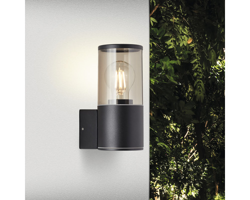 Buitenwandlamp, 1-lichts, H 20 cm, zwart/rookglas