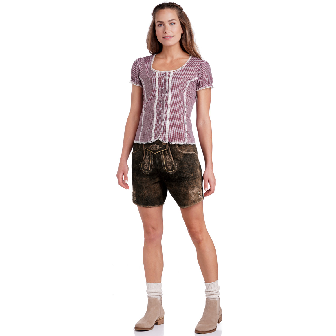 Gina Benotti Damen Lederhose mit Reißverschluss dunkelbraun