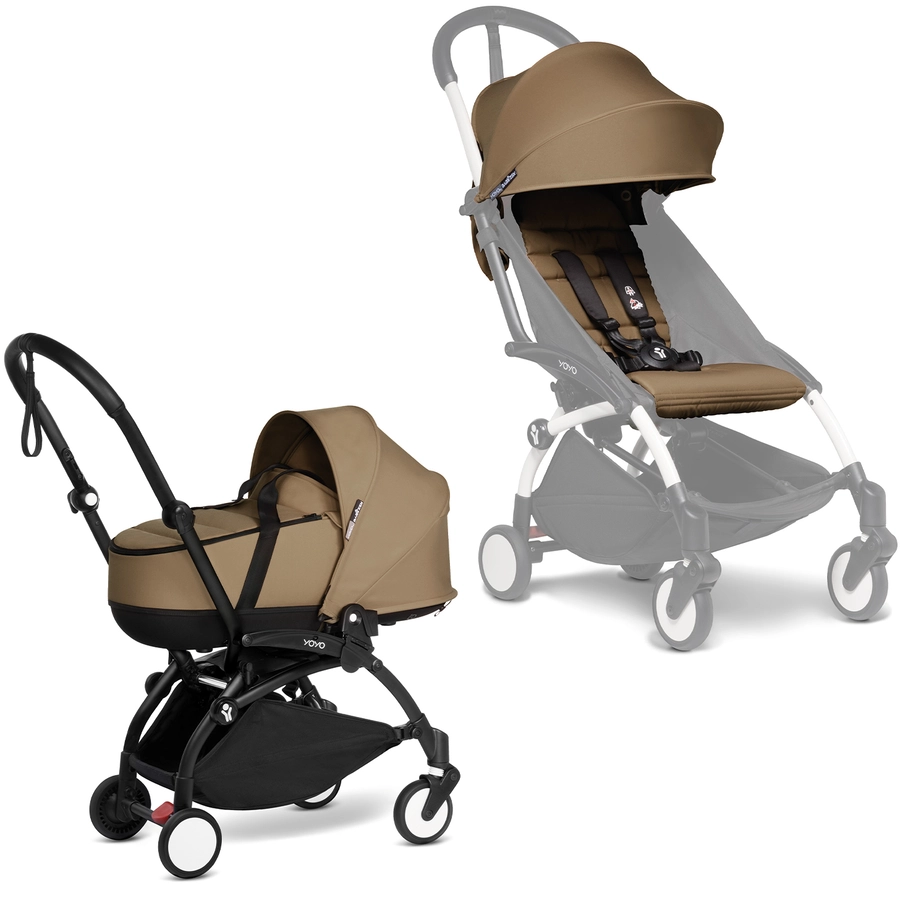 BABYZEN Kinderwagen YOYO2 0+ Black mit Liegewanne und Textilset Toffee