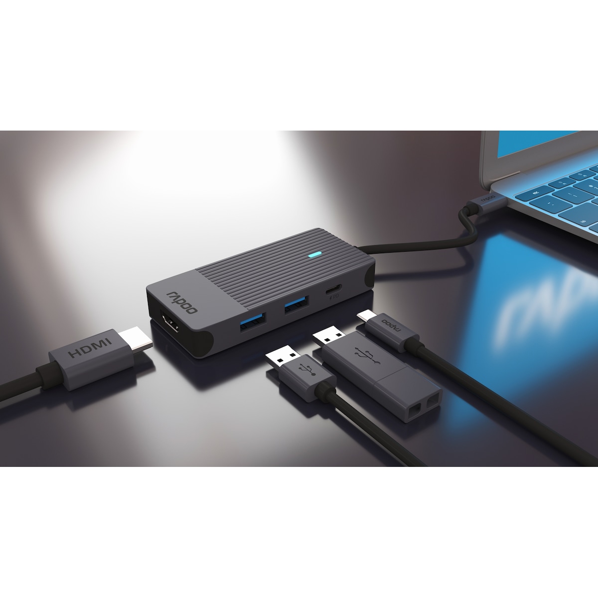 RAPOO UCM-2001 4-i-1 USB-C Multiport Adapter hub (sort)