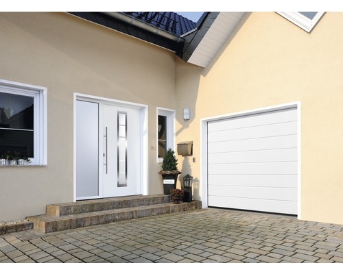 Hörmann sectionaaldeur EcoStarMatic, wit RAL 9016 met M-profilering, 2500 x 2125 mm, inclusief garagedeuropener Liftronic 700 2e generatie.