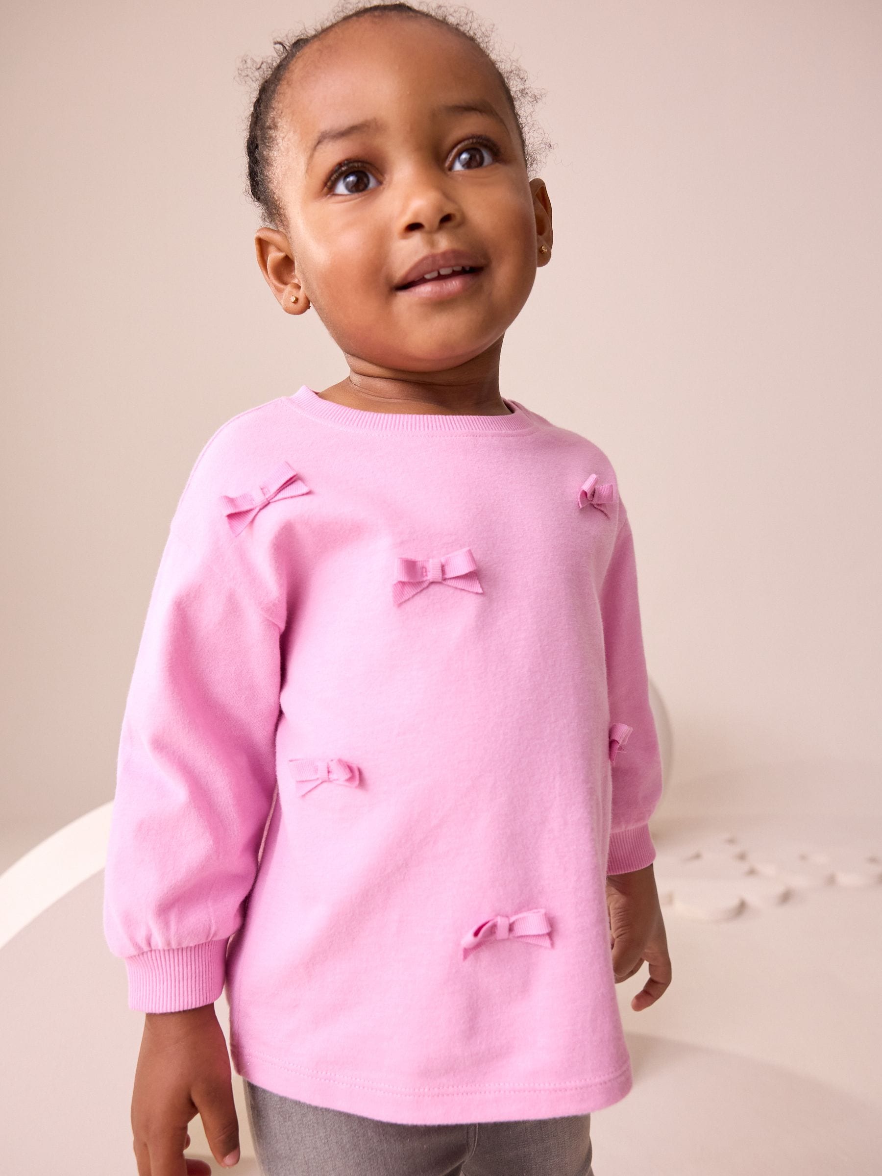Roze - Top met lange mouwen en strikapplicatie (3mnd-7jr)