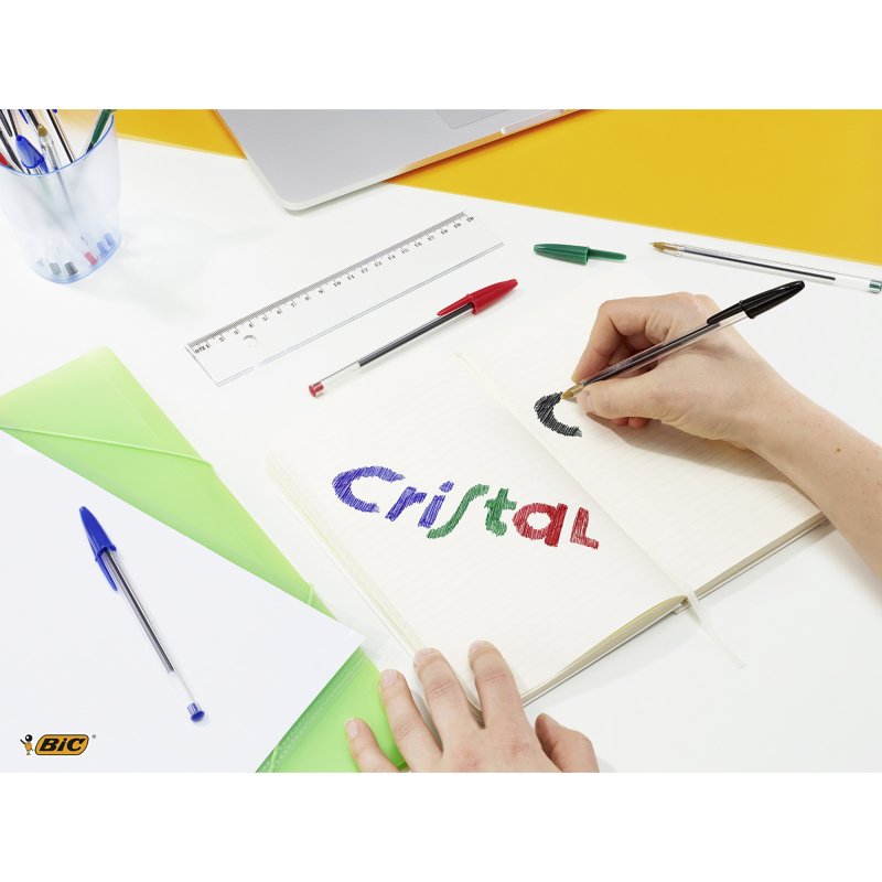 Stylo bille Bic Cristal Original à capuchon pointe 1 mm écriture moyenne - Pochette de 10
