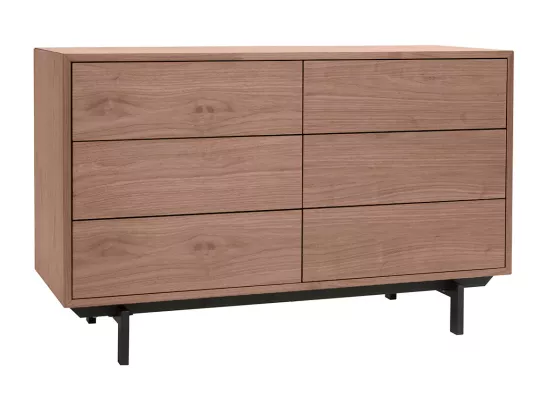 Commode vintage bois foncé noyer et métal noir 6 tiroirs L120 cm MANNY