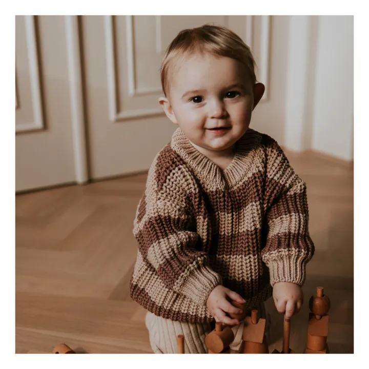 Yuki Pull Chunky Coton Bio Rayé | Marron