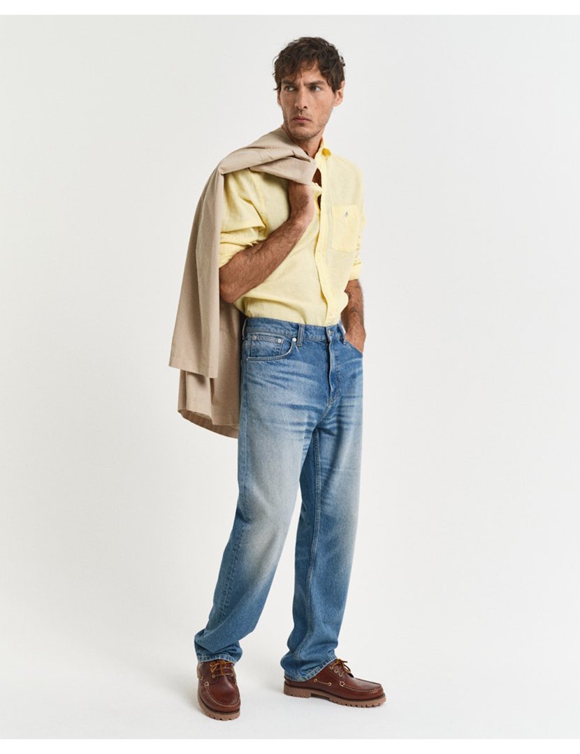 Long Sleeve Linen Shirt Yellow