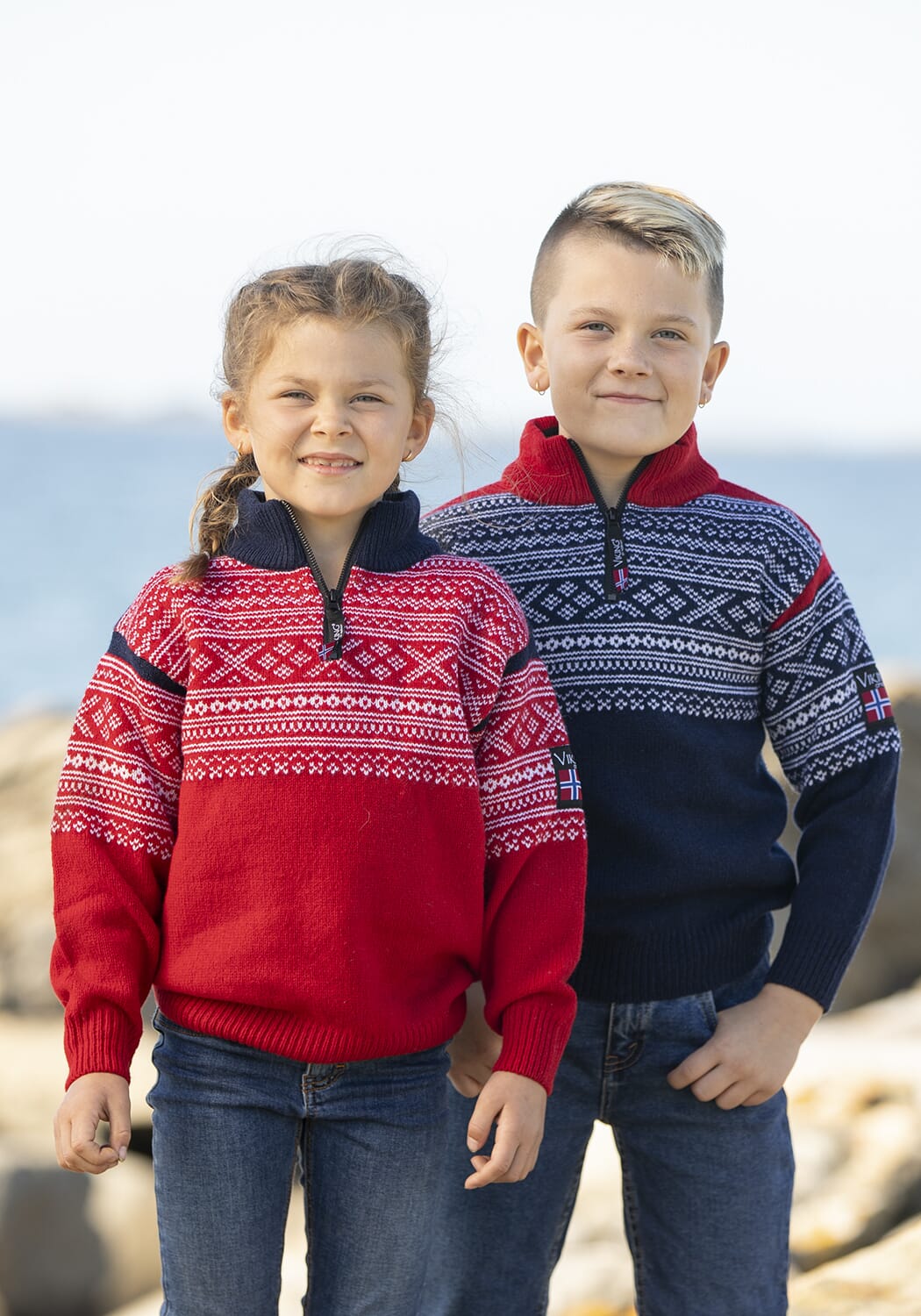 Viking Setesdal Ullgenser m/Fleece in neck Marine - Barn - Viking Of Norway